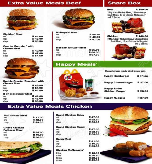 Mcdonalds Menu Sa With Prices